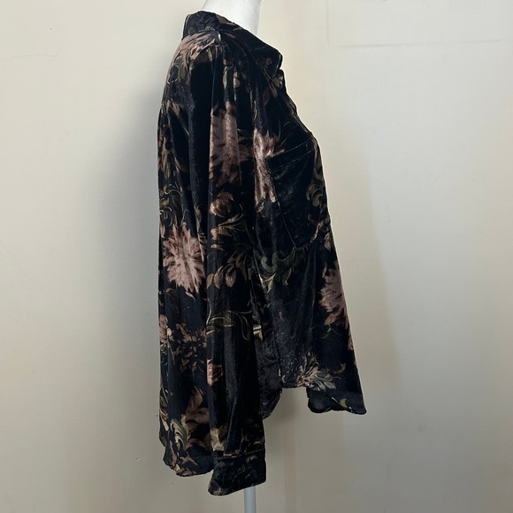 PILCRO Velvet Floral Button Down Shirt Black Bronze Long Sleeve Blouse Small - Picture 4 of 11